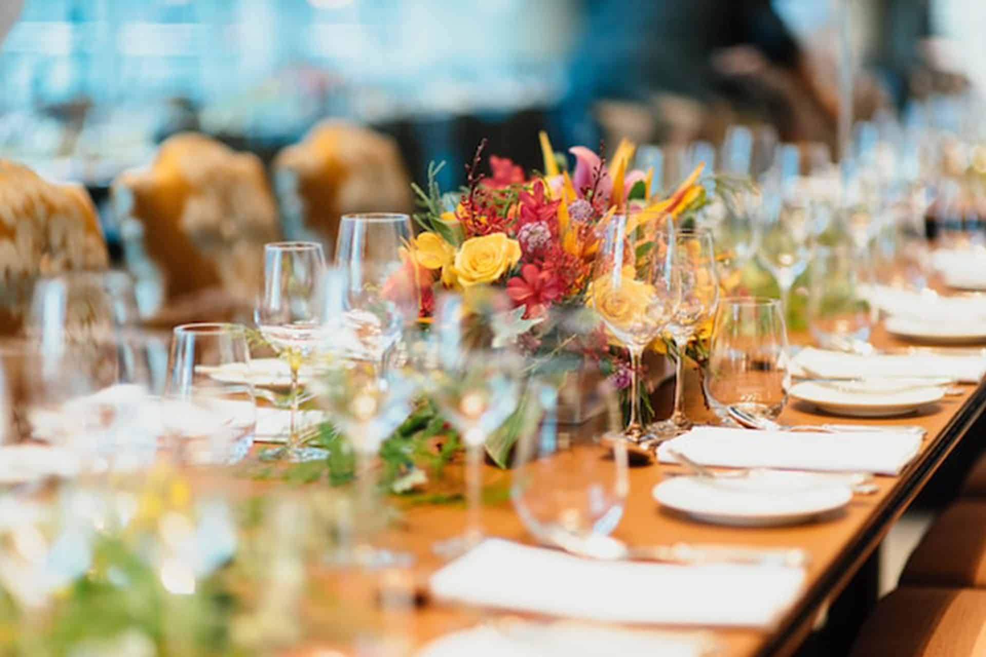 a dinner table at a wedding